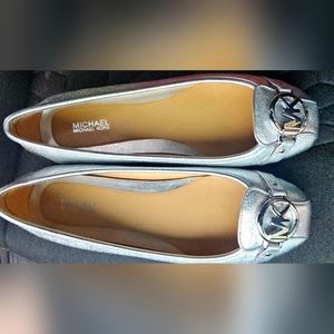 Michael Kors Fulton Silver Moc Ballet Flats MK Silver Logo